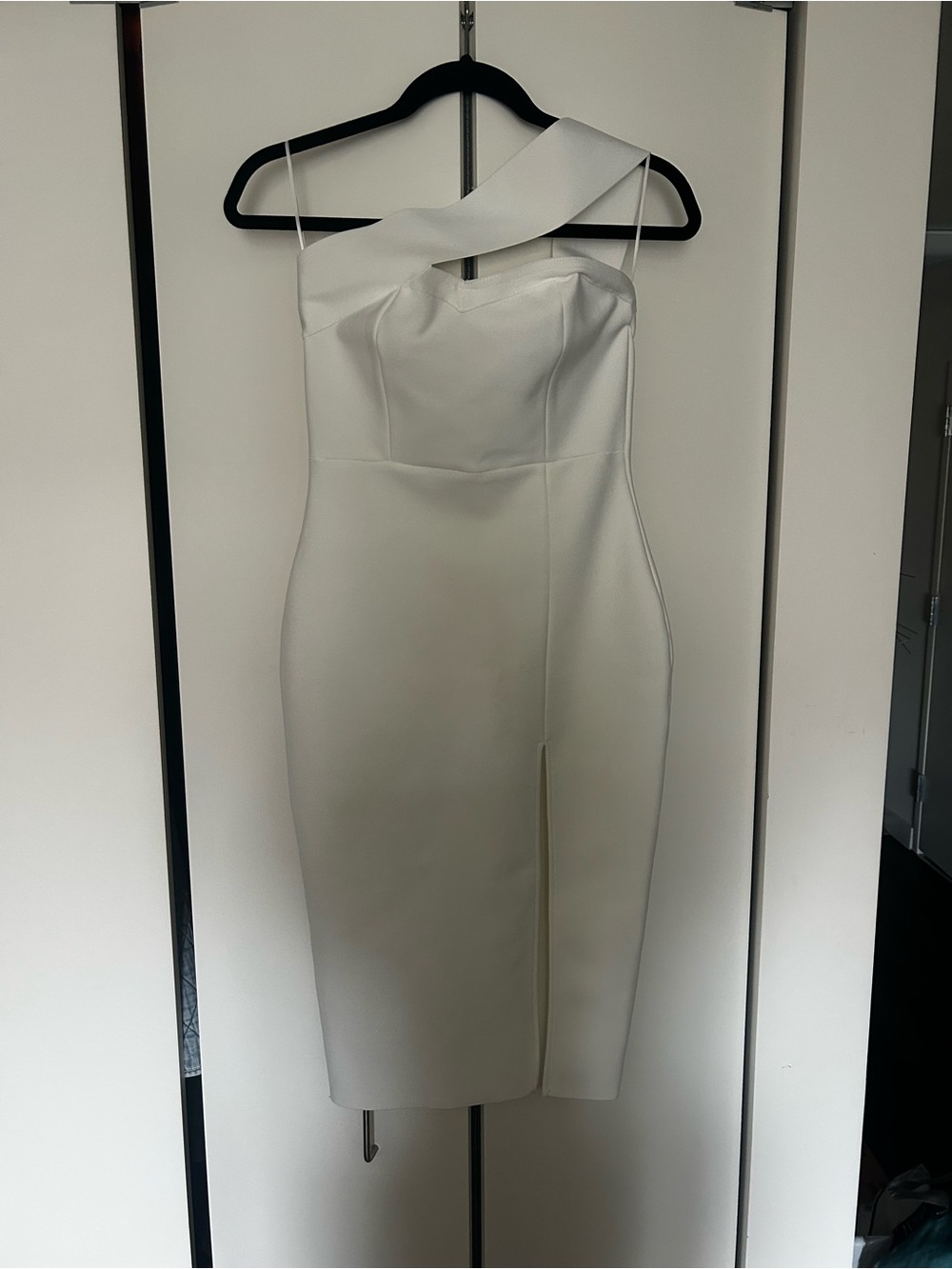 SHEIN White One-Shoulder Midi Sheath Dress